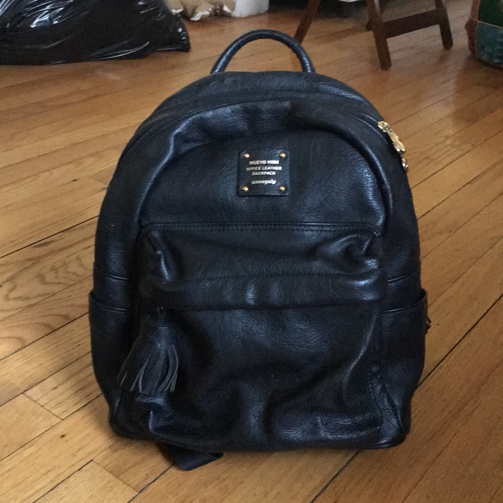 Real leather mini black backpack